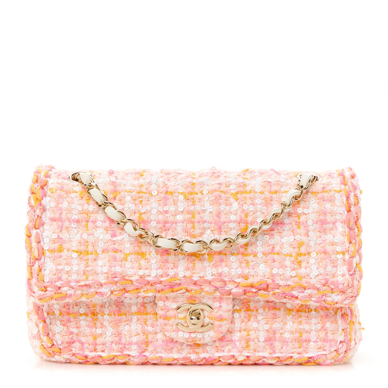 Chanel Tweed Braided Medium Flap Pink Orange 1 of 11