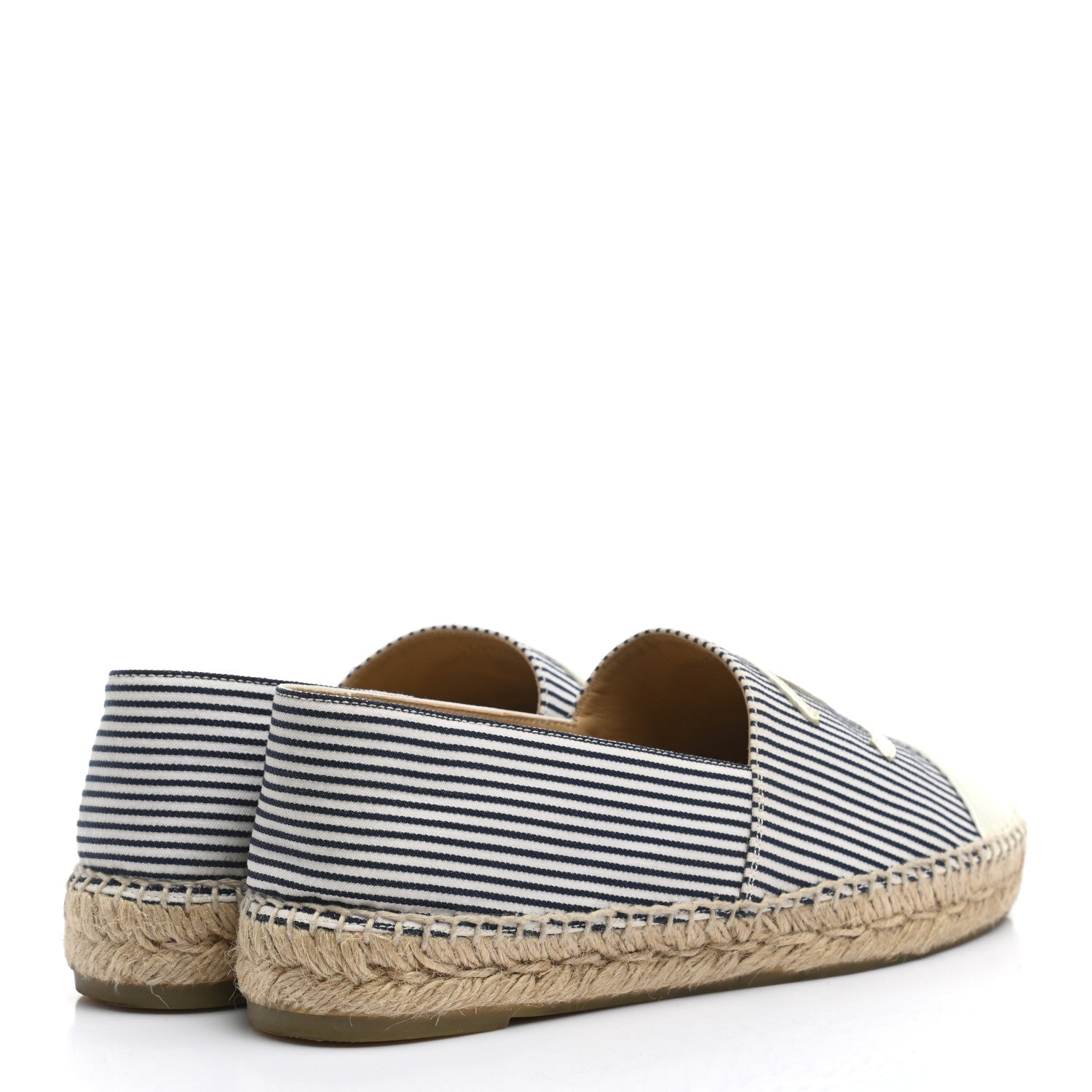 Chanel Canvas Striped Lambskin CC Espadrilles 39 Ivory Navy White 4 of 12