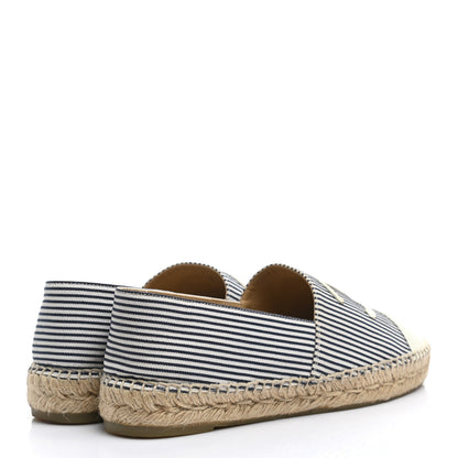 Chanel Canvas Striped Lambskin CC Espadrilles 39 Ivory Navy White 4 of 12