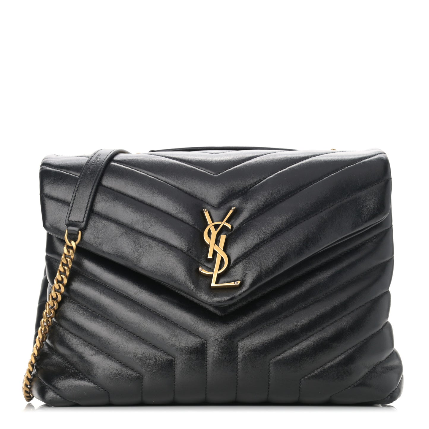 Calfskin Y Quilted Monogram Medium Loulou Chain Satchel Black
