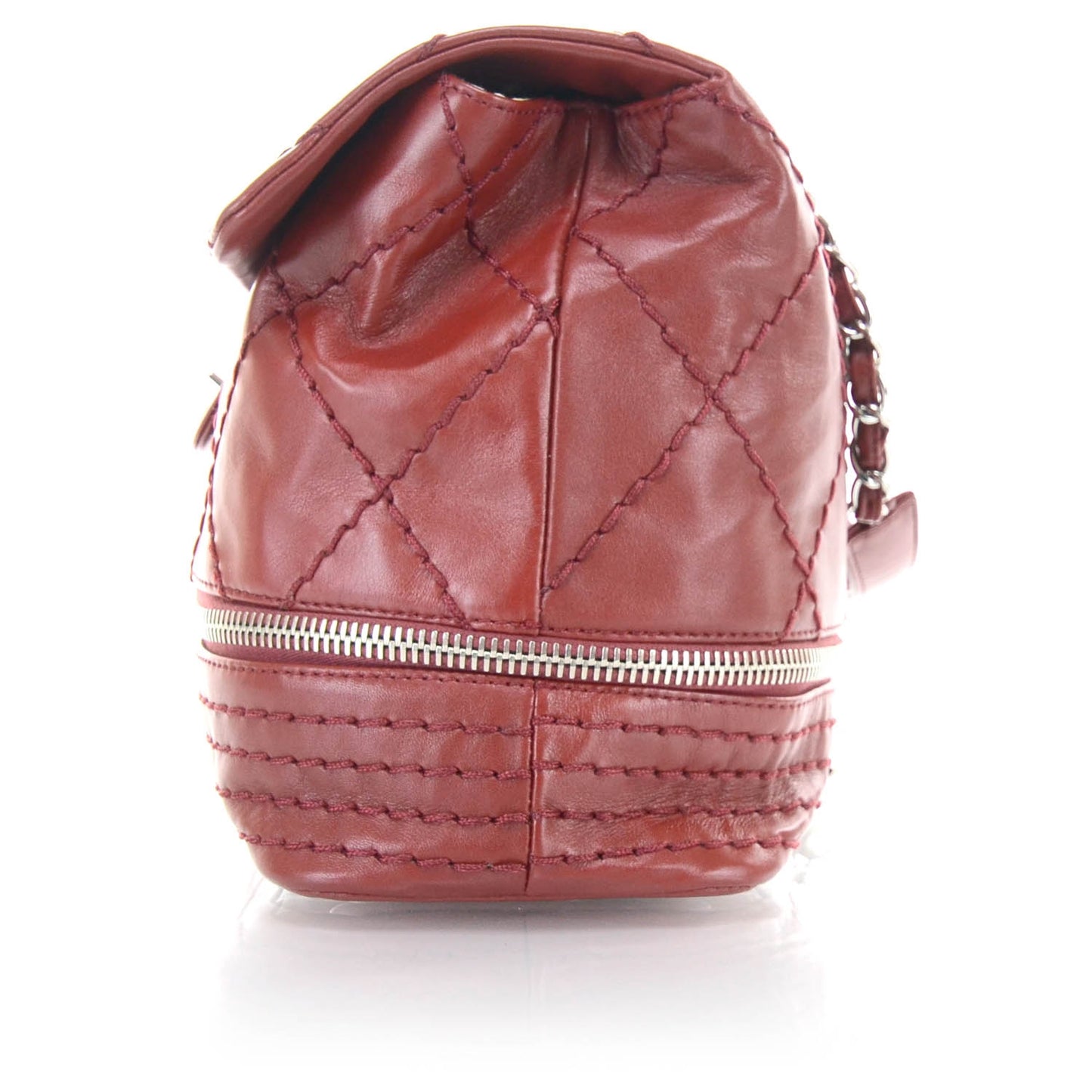 Leather Large Expandable Flap Bag Red