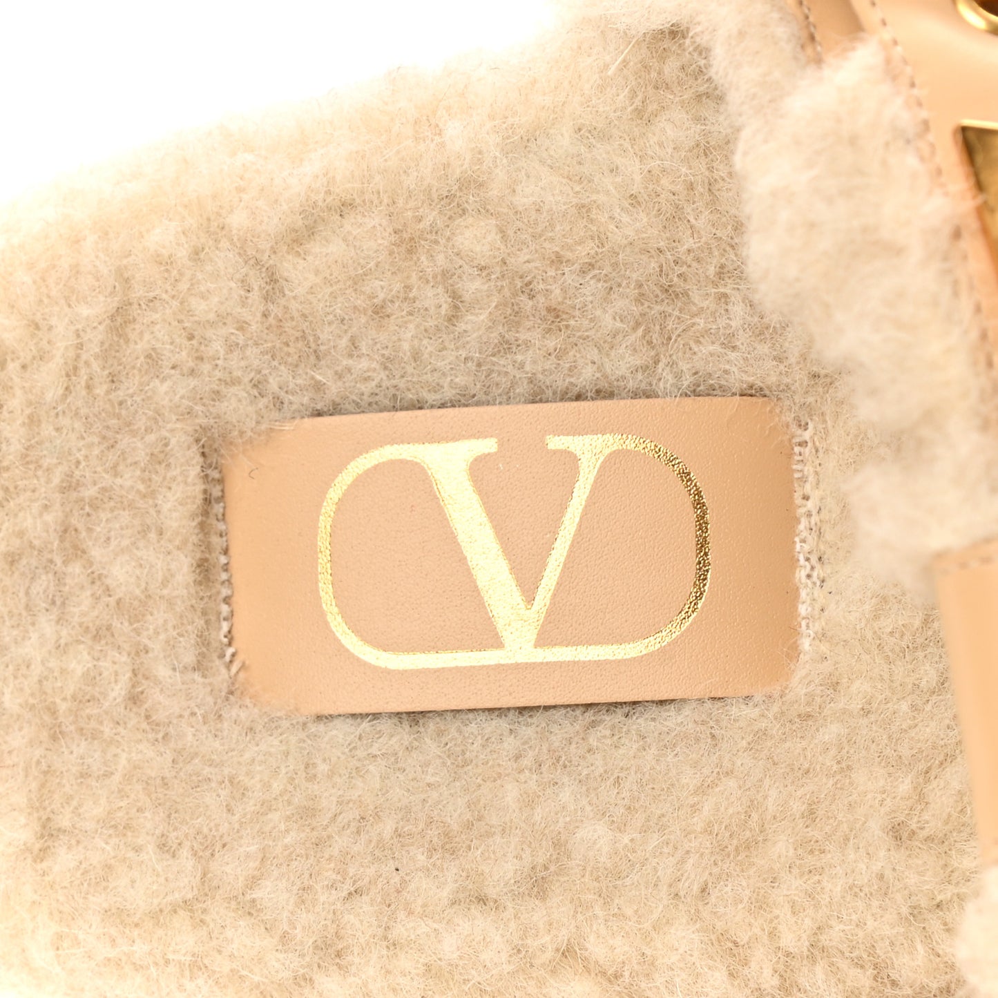 Shearling Roman Stud Slide Sandals 38 Sahara Beige