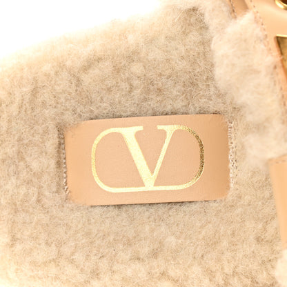 Valentino Garavani Shearling Roman Stud Slide Sandals 38 Sahara Beige 7 of 8