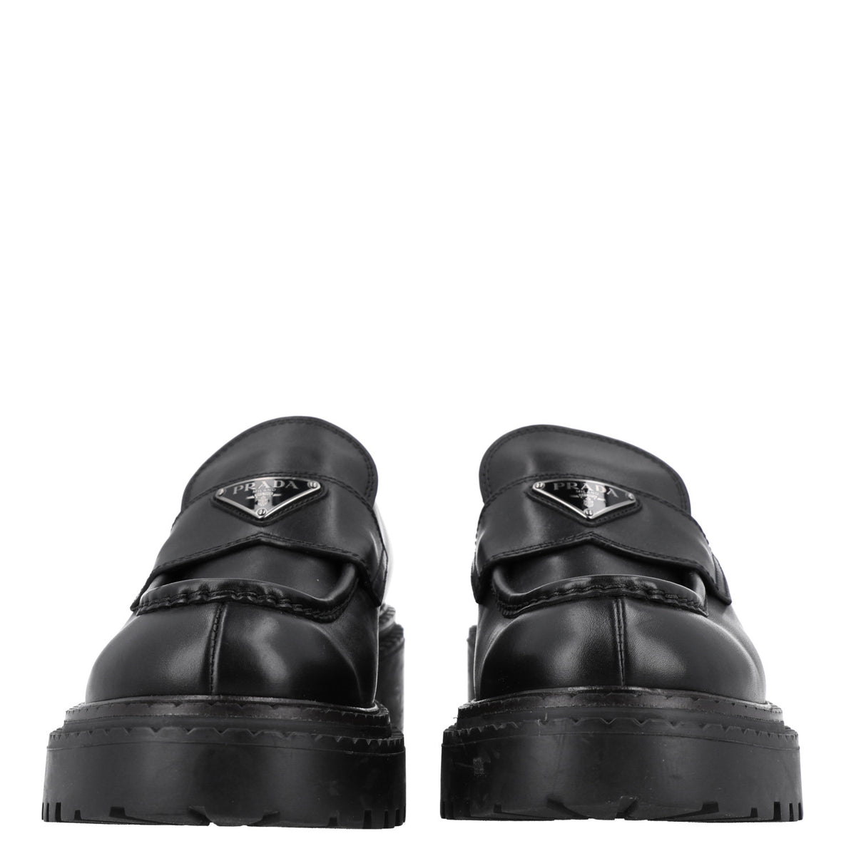 Prada Spazzolato Metal Triangle Logo Mens 35mm Loafers 9 Black 3 of 11