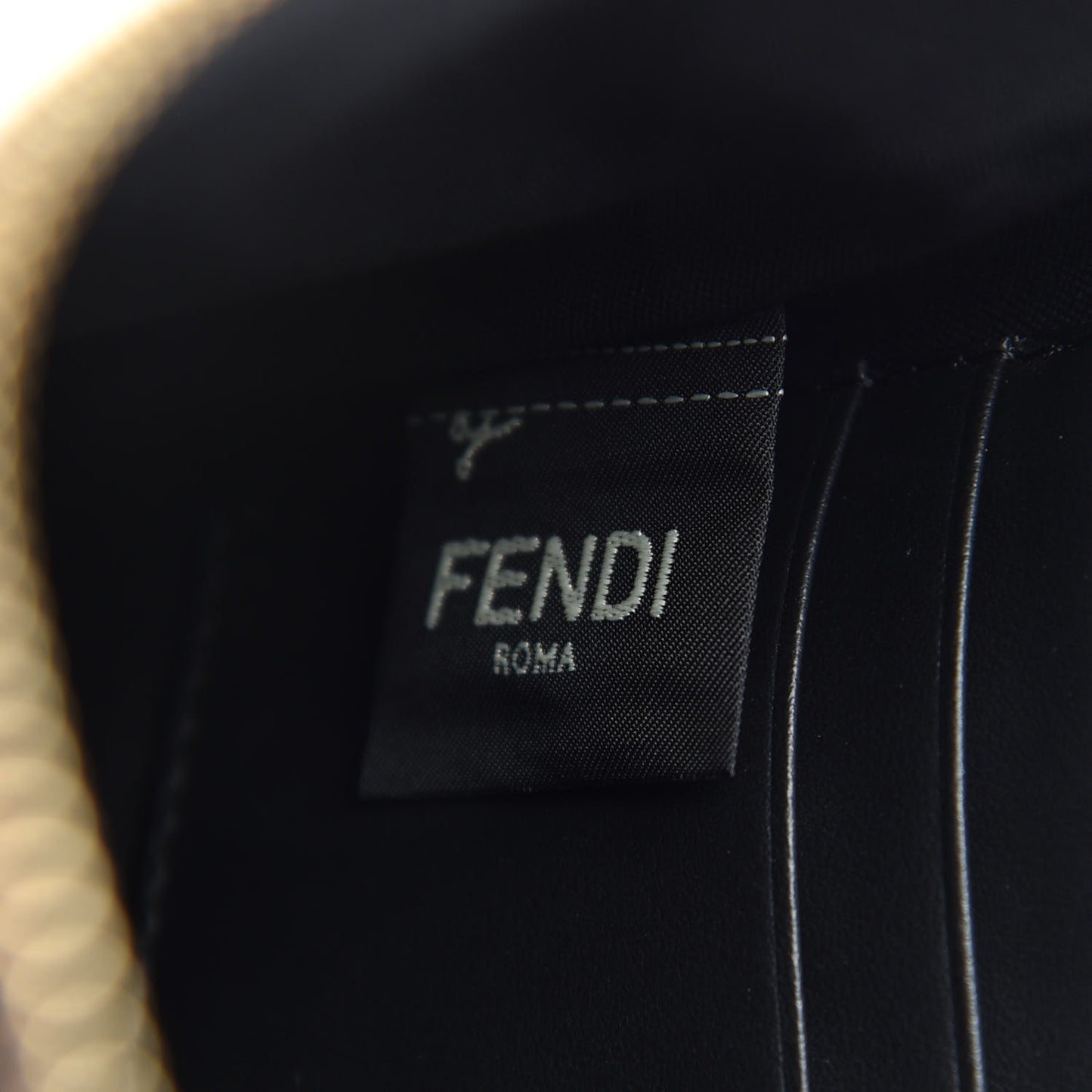 Glazed Fabric Vitello Century FF 1974 Stamp Patch Small FFreedom Flat Pouch Mogano Panna Black