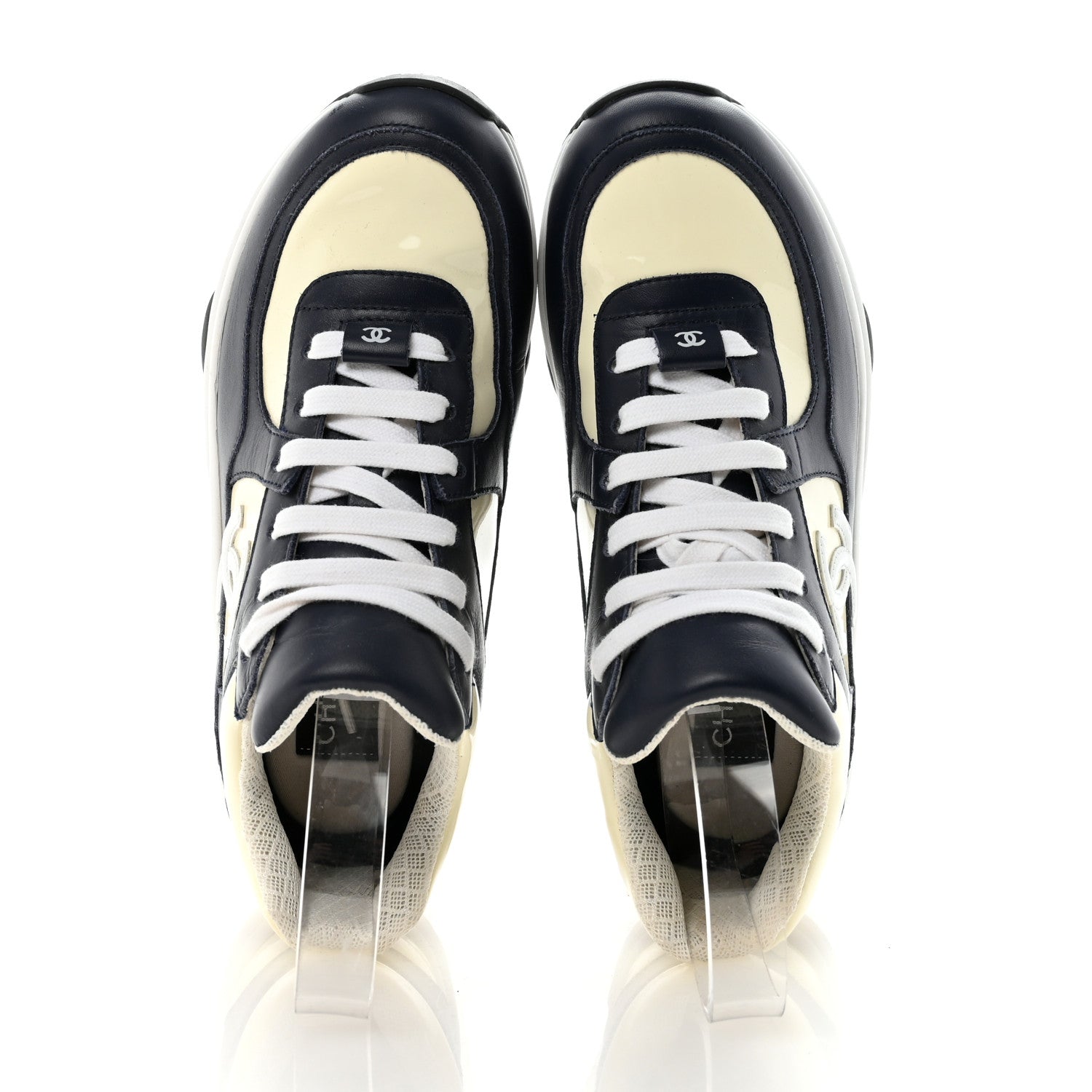 Chanel Patent Calfskin CC Sneakers  36 Navy White 2 of 9