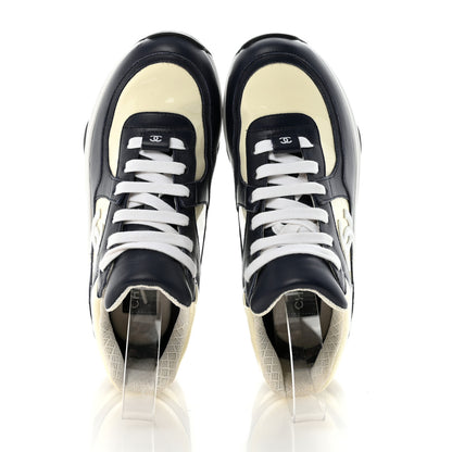 Chanel Patent Calfskin CC Sneakers  36 Navy White 2 of 9