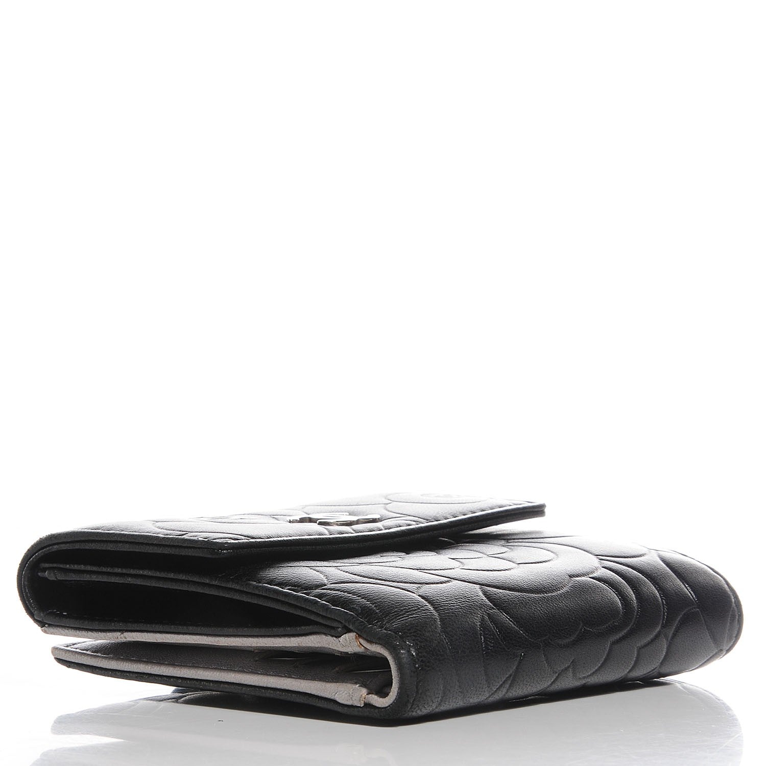 Chanel Lambskin Camellia Embossed French Wallet Black 4 of 9