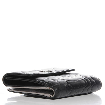 Chanel Lambskin Camellia Embossed French Wallet Black 4 of 9