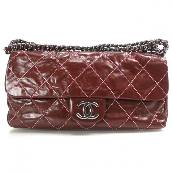 Chanel Leather Double Stitch Flap Red 1 of 12