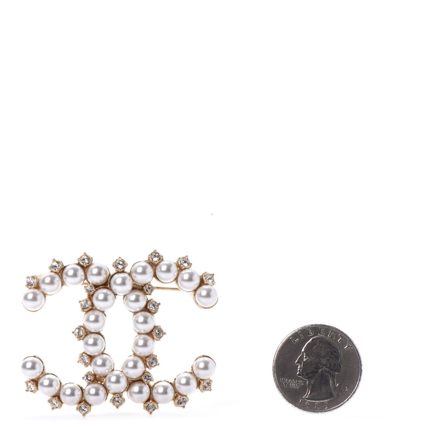 Pearl Crystal CC Brooch Gold
