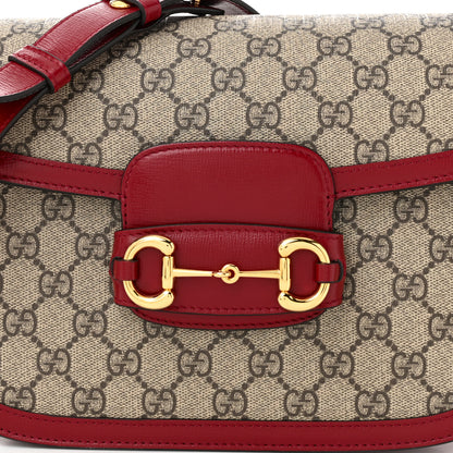 Gucci GG Supreme Monogram Azalea Calfskin Horsebit 1955 Shoulder Bag Beige Ebony New Cherry Red 8 of 10