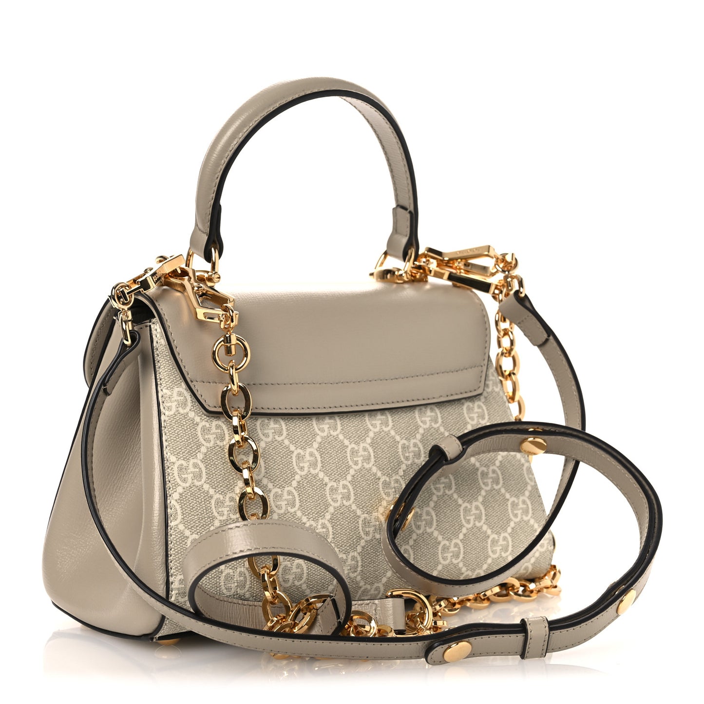 GG Snakeskin Mini Horsebit 1955 Top Handle Flap Bag Beige Mystic White Oatmeal