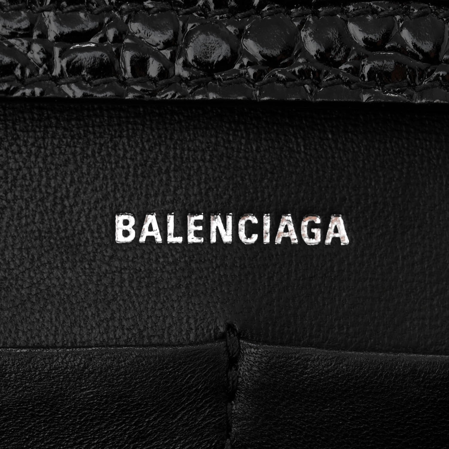 Balenciaga Shiny Calfskin Monochrome Crocodile Embossed Hourglass Chain Bag Black 6 of 11