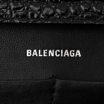 Balenciaga Shiny Calfskin Monochrome Crocodile Embossed Hourglass Chain Bag Black 6 of 11