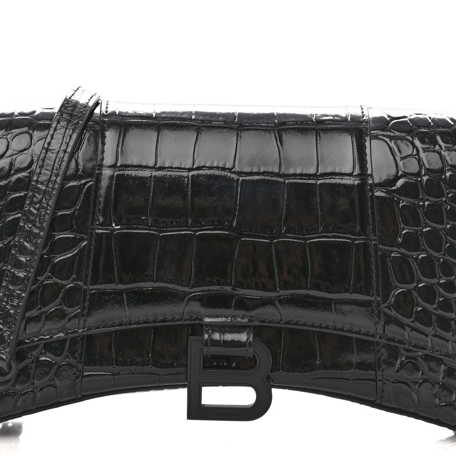 Balenciaga Shiny Calfskin Monochrome Crocodile Embossed Small Hourglass Evening Chain Bag Black 6 of 9