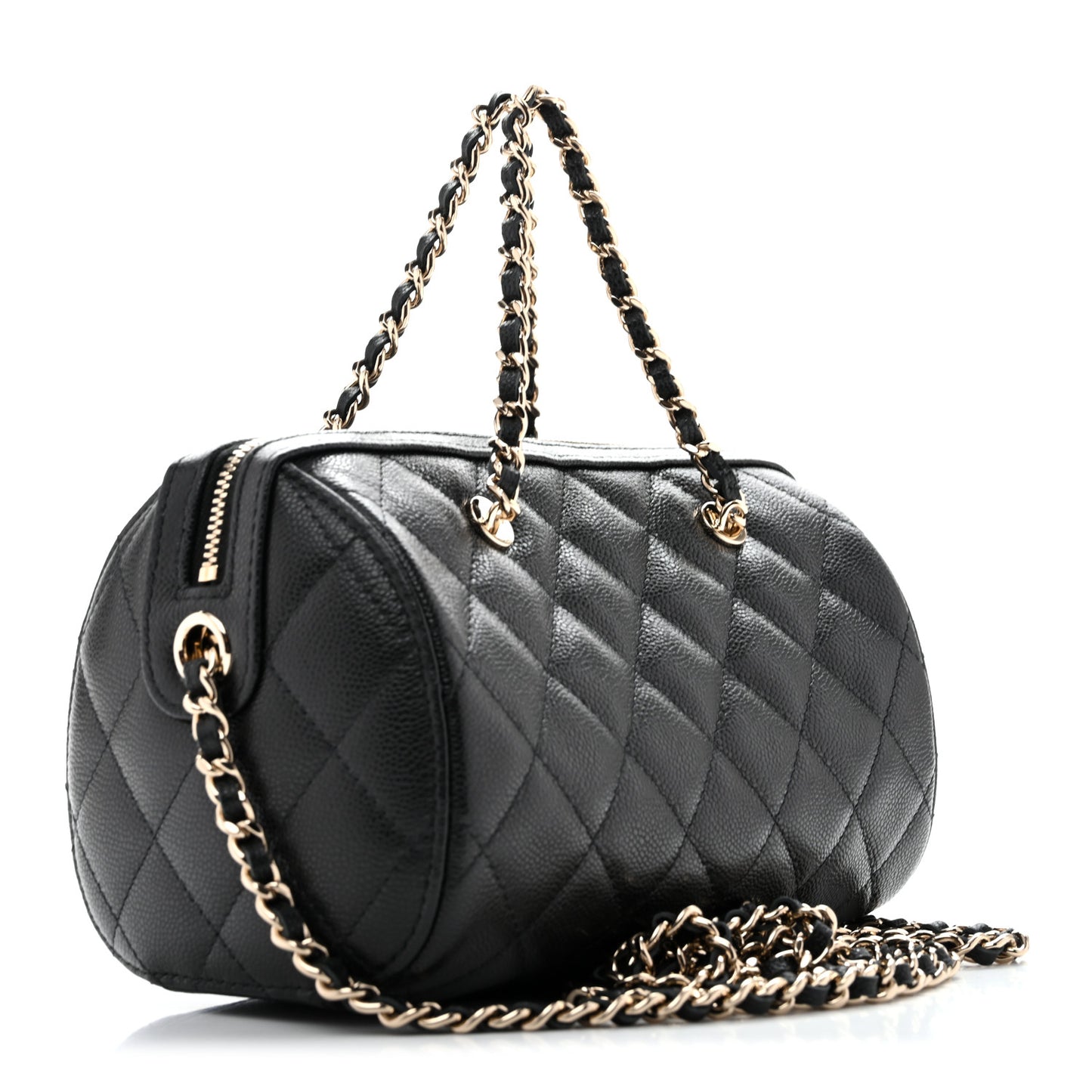 Caviar Quilted Barrel Clutch With Chain  Black