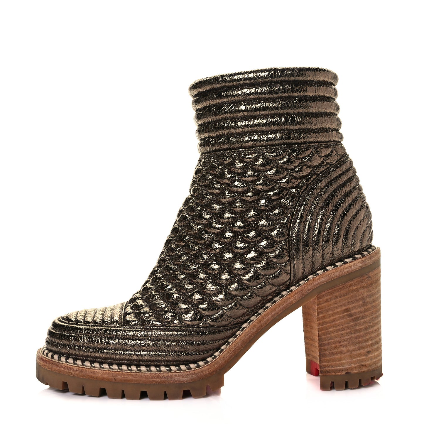 Metallic Crinkled Calfskin Red Sole Boot 36 Bronze
