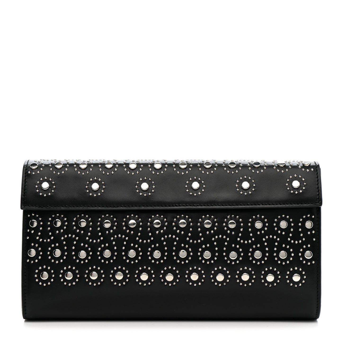 Calfskin Studded Foldover Clutch Black