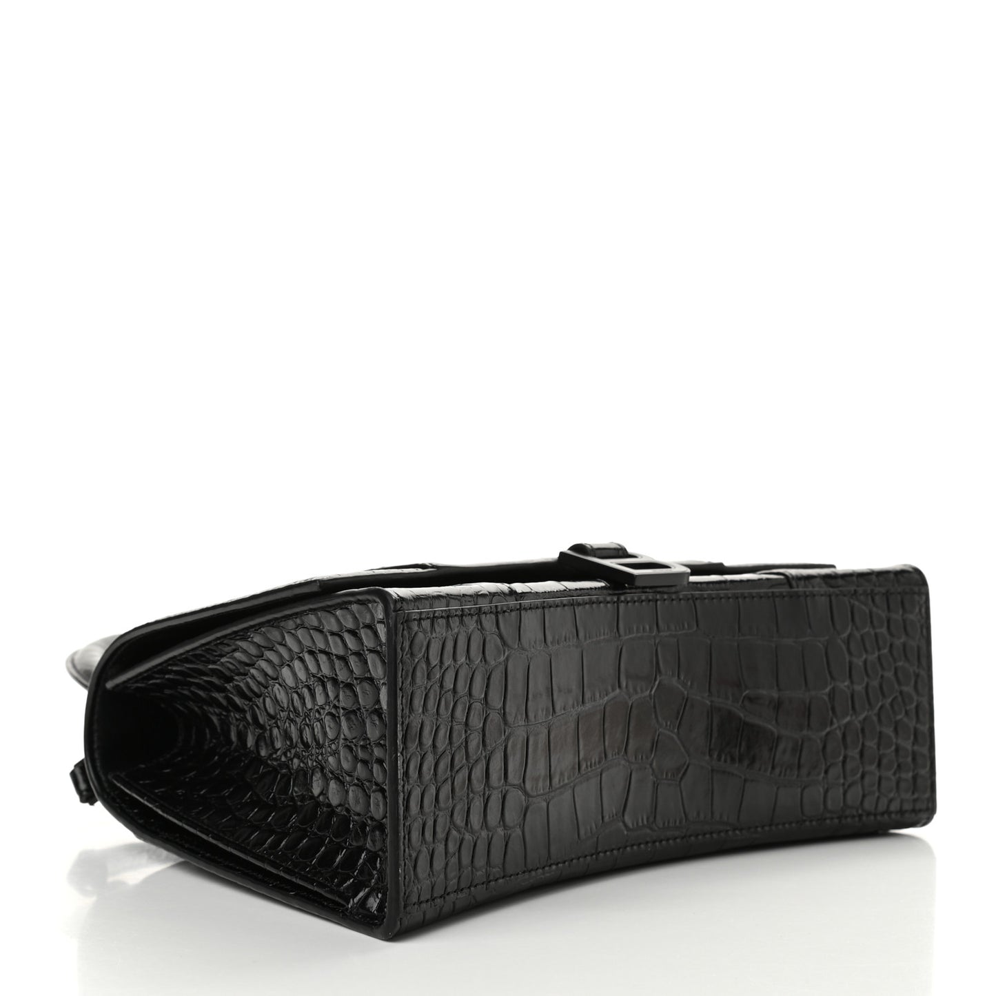 Shiny Calfskin Monochrome Crocodile Embossed Medium Hourglass Top Handle Bag Black