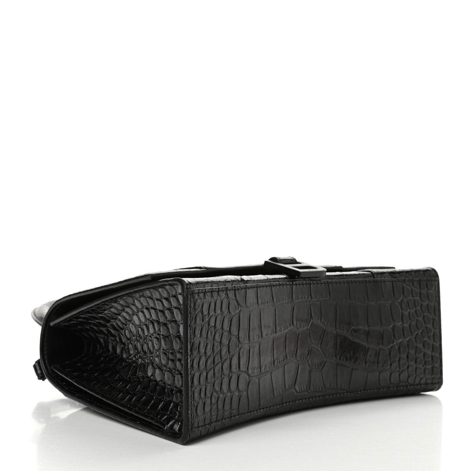 Balenciaga Shiny Calfskin Monochrome Crocodile Embossed Medium Hourglass Top Handle Bag Black 4 of 10
