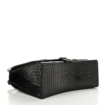 Balenciaga Shiny Calfskin Monochrome Crocodile Embossed Medium Hourglass Top Handle Bag Black 4 of 10