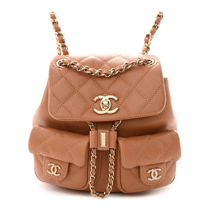 Chanel Shiny Caviar Quilted Small Duma Pockets Drawstring Backpack Dark Beige 1 of 10