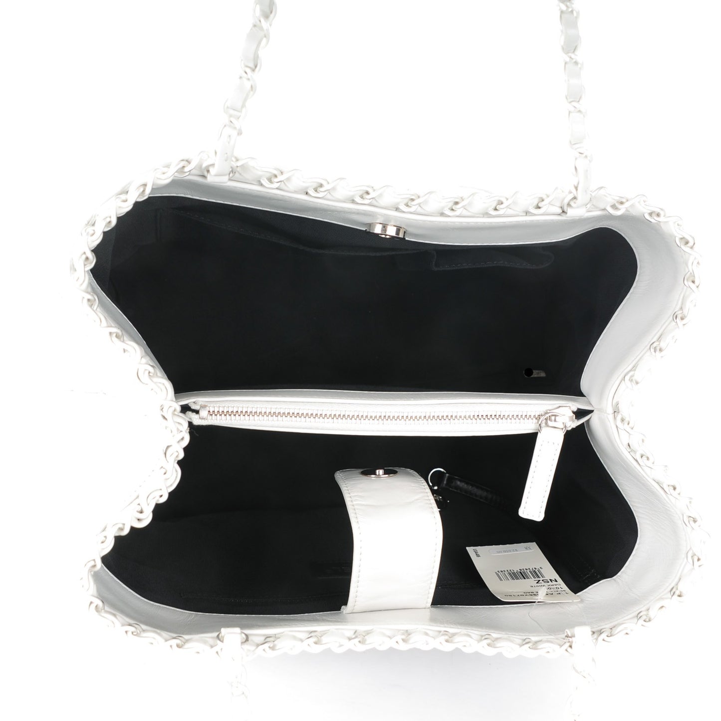 Glazed Calfskin Quilted Small Chain Me Tote Dark White