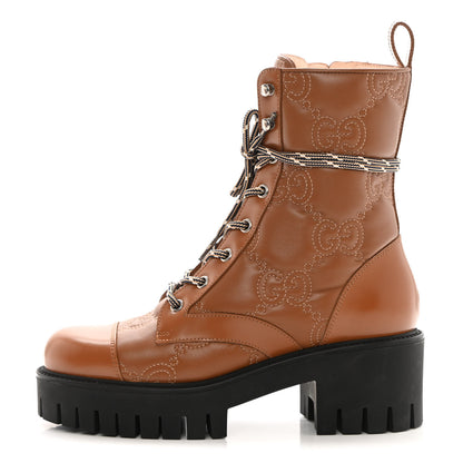 Gucci Cordovan Lux Nappa GG Matelasse Lace Up 60mm Combat Boots 37 Dark Hazel Brown 1 of 12