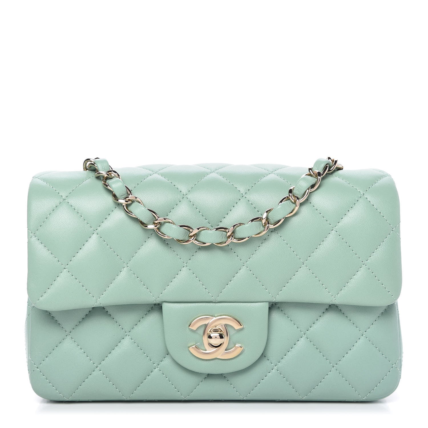 Chanel Lambskin Quilted Mini Rectangular Flap Light Green 1 of 11