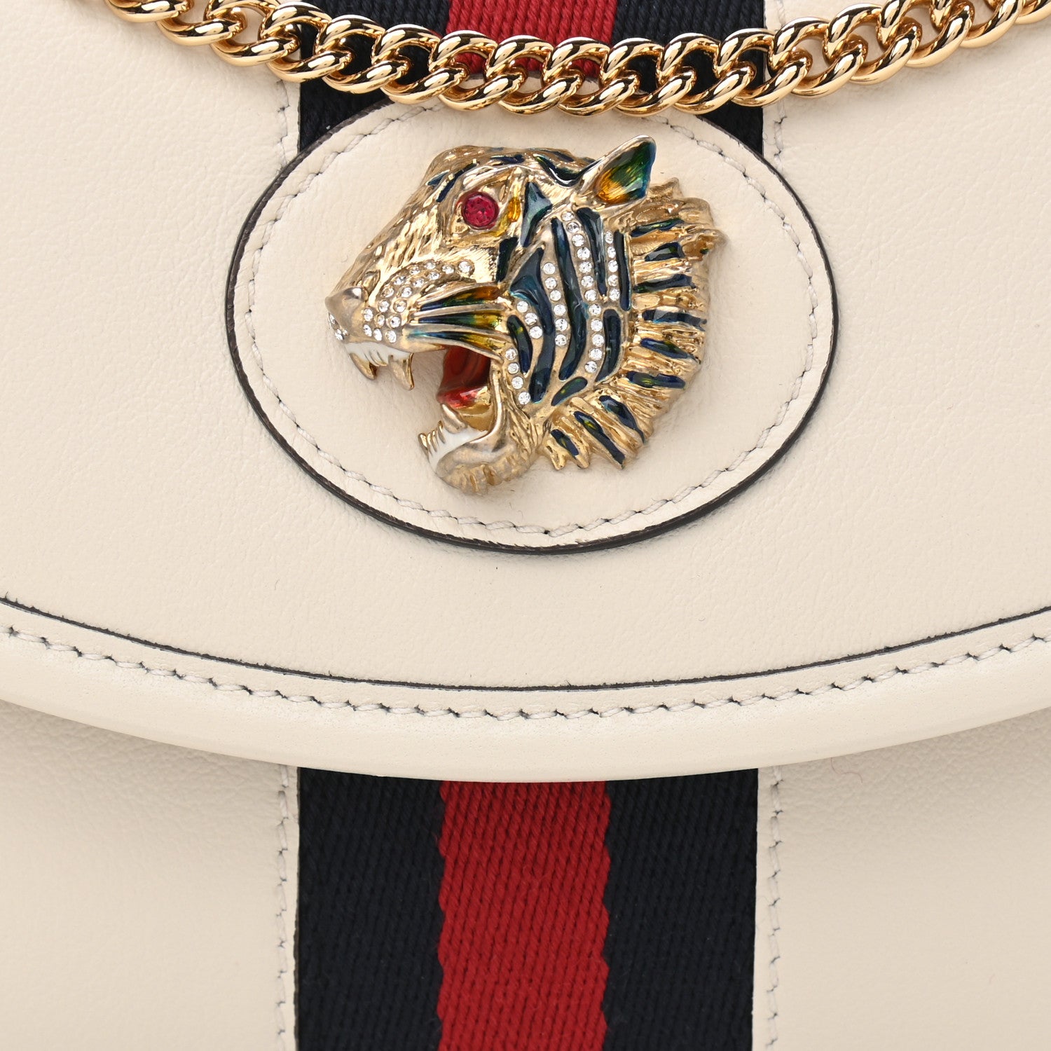 Gucci Textured Calfskin Web Mini Rajah Slim Flap Shoulder Bag Mystic White 8 of 12