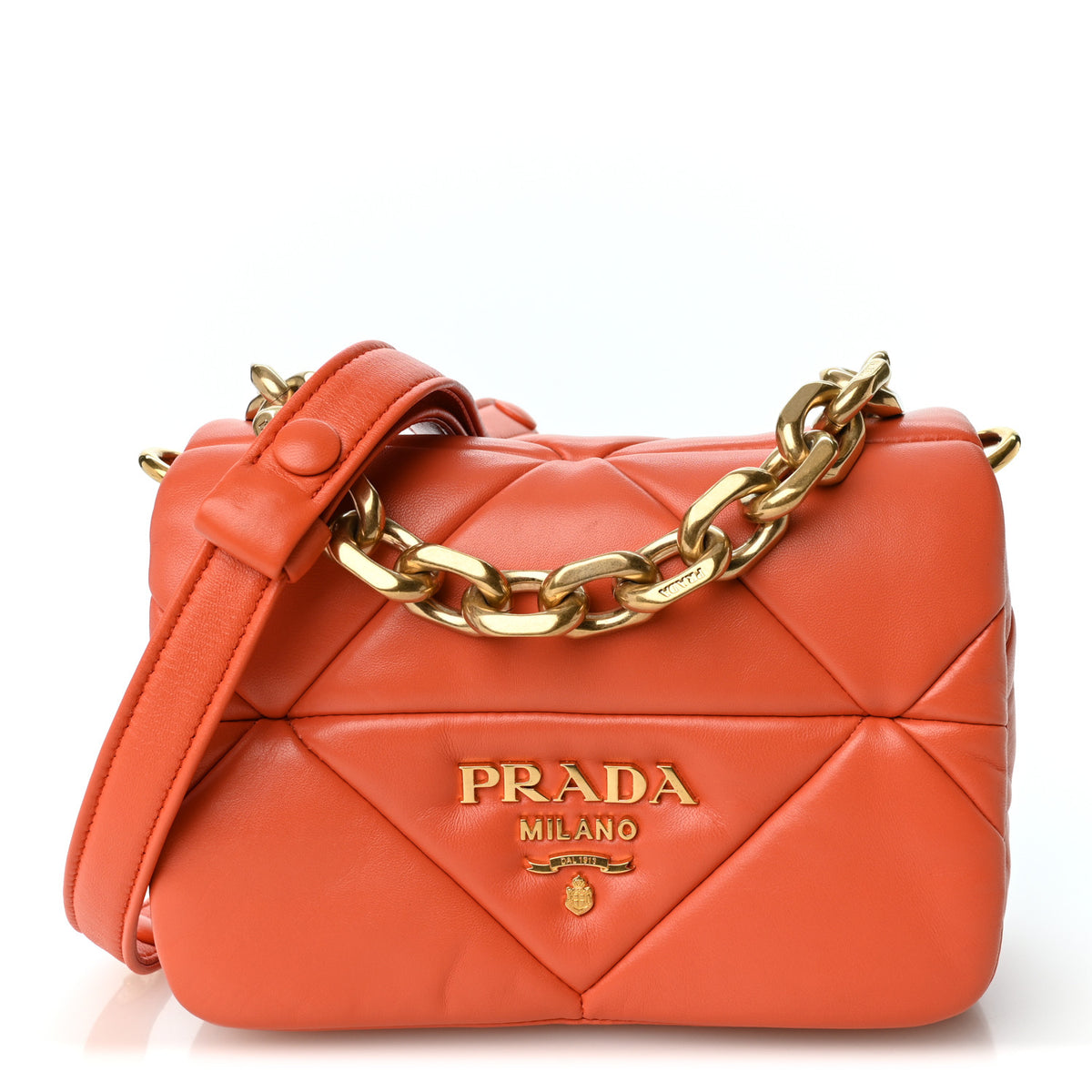 Nappa Metal Quilted Small Patchwork System Flap Bag Arancio