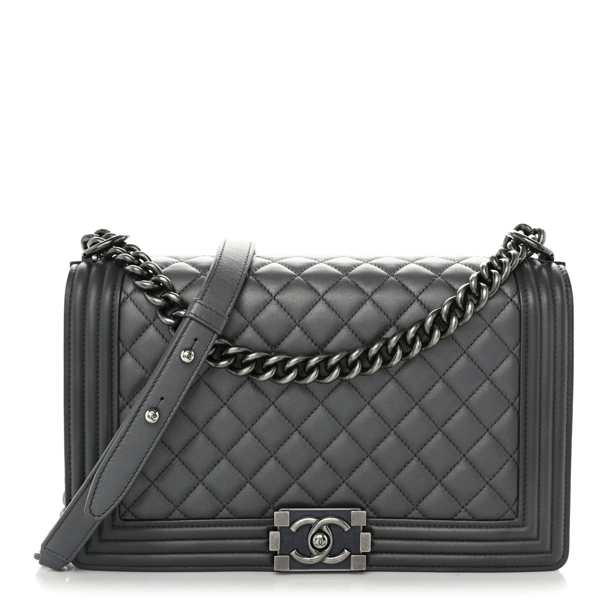 Chanel Metallic Calfskin Quilted New Medium Boy Flap Grey 1 of 19