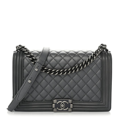 Chanel Metallic Calfskin Quilted New Medium Boy Flap Grey 1 of 19