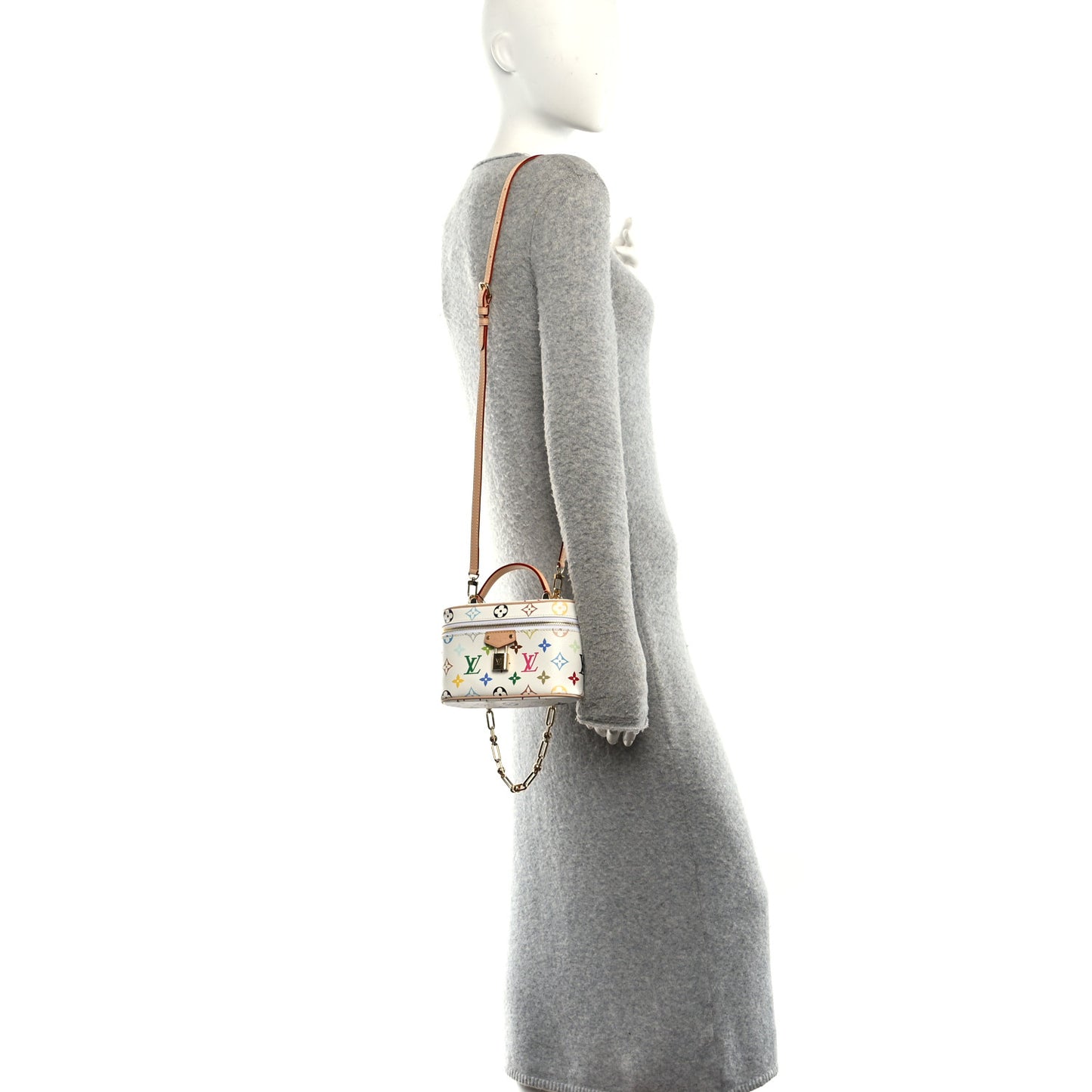 LV x TM Monogram Multicolor Vanity Chain Pouch White