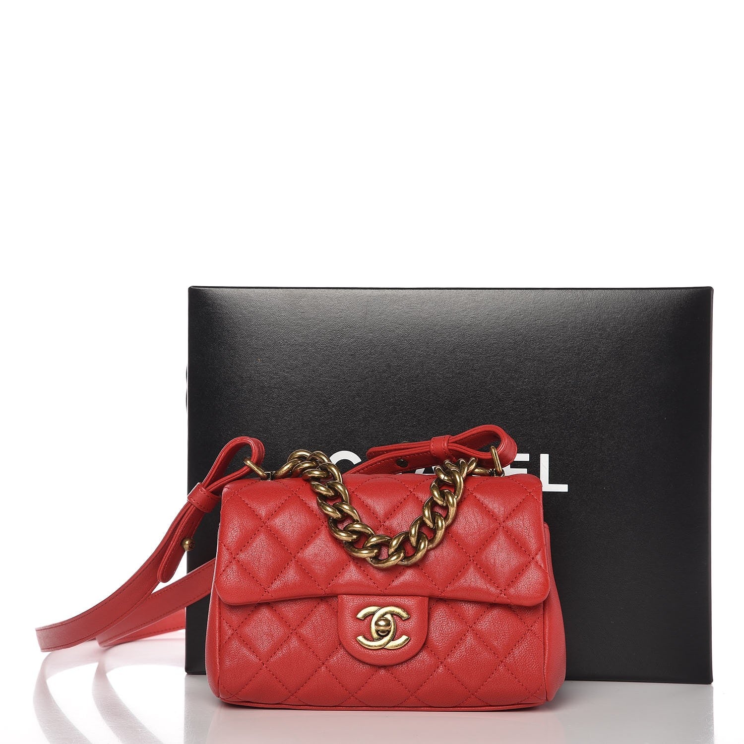 Chanel Shiny Sheepskin Quilted Mini Trapezio Flap Red 8 of 8