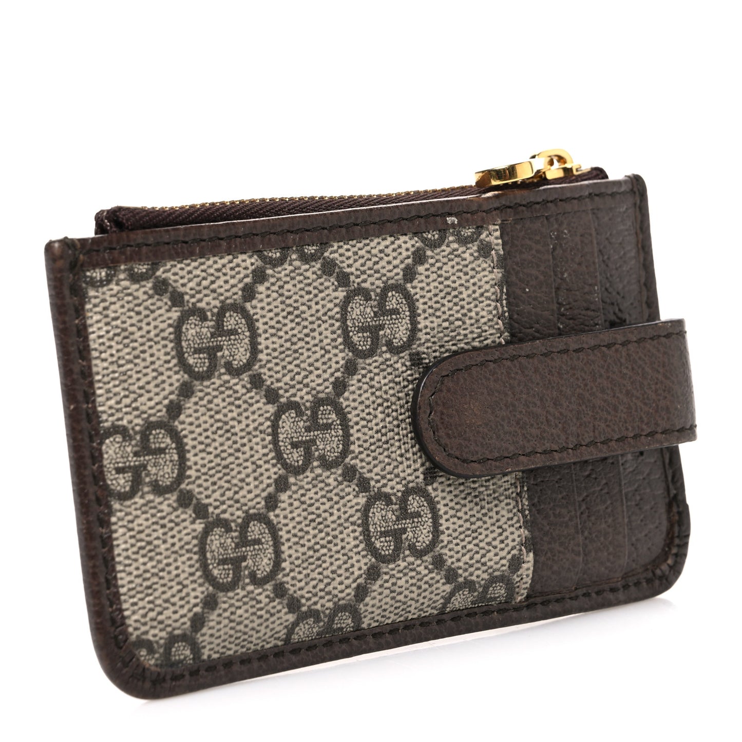 GG Supreme Monogram Web Ophidia Zip Card Case Brown