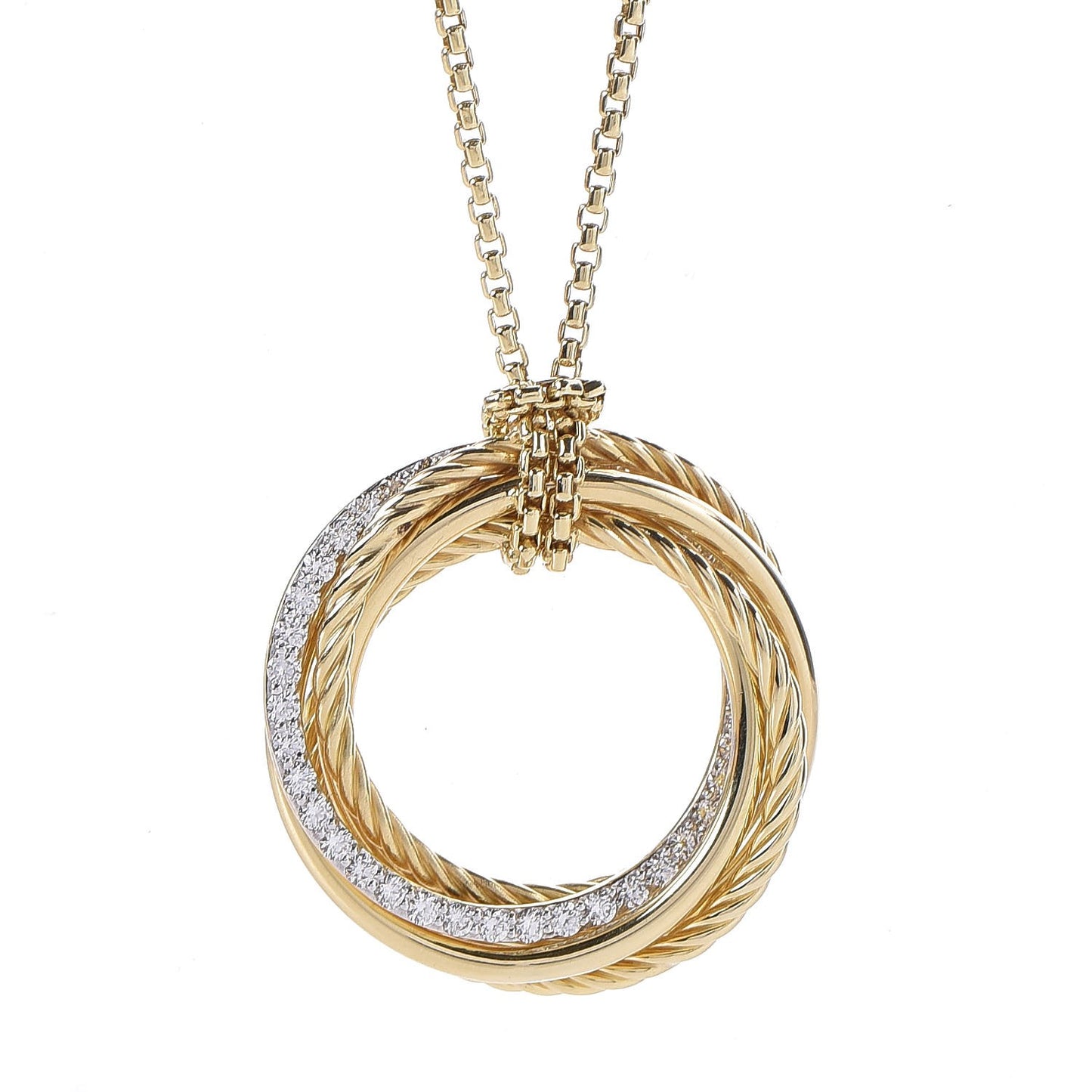 18K Yellow Gold Diamond Crossover Pendant Necklace