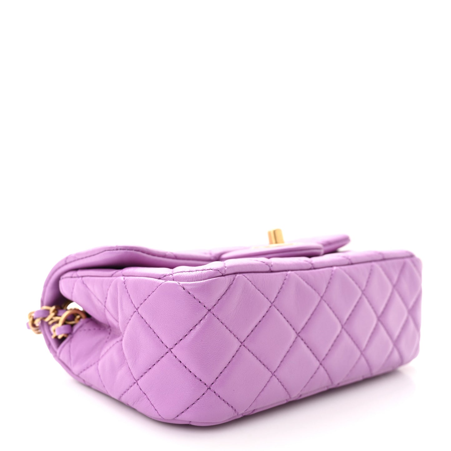 Lambskin Quilted Mini Rectangular Pearl Crush Flap Purple