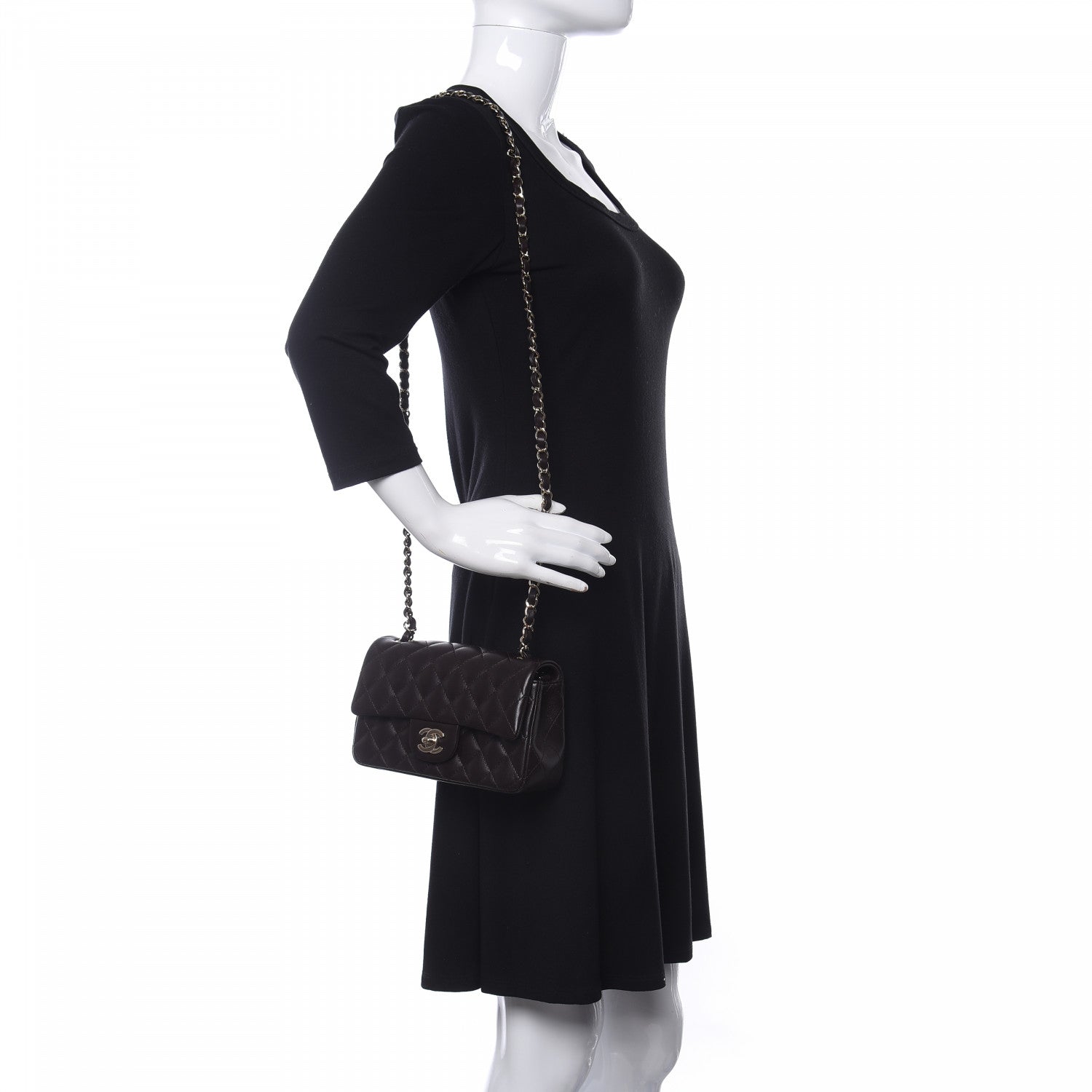 Chanel Lambskin Quilted Mini Rectangular Flap Dark Brown 2 of 11