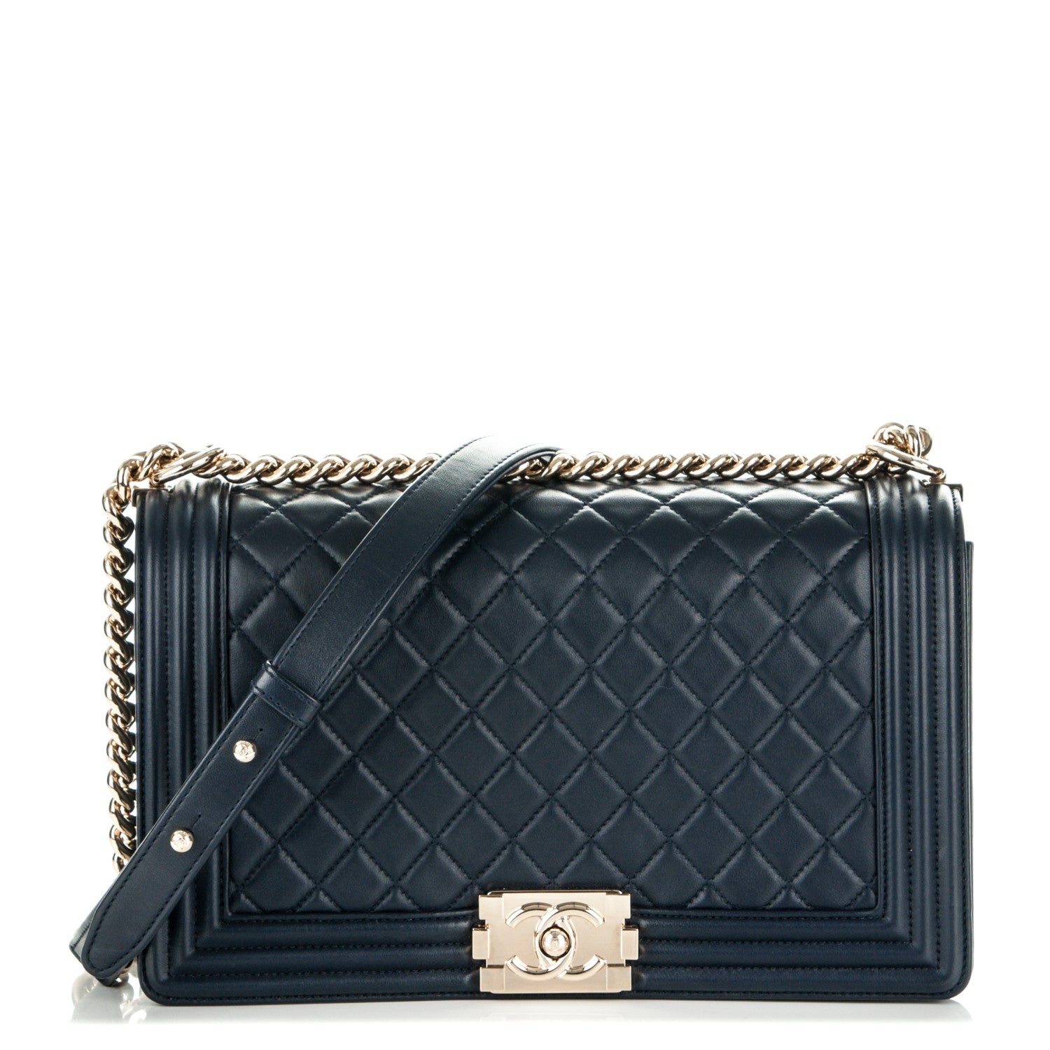 Chanel Lambskin Quilted New Medium Boy Flap Dark Navy Blue 1 of 7