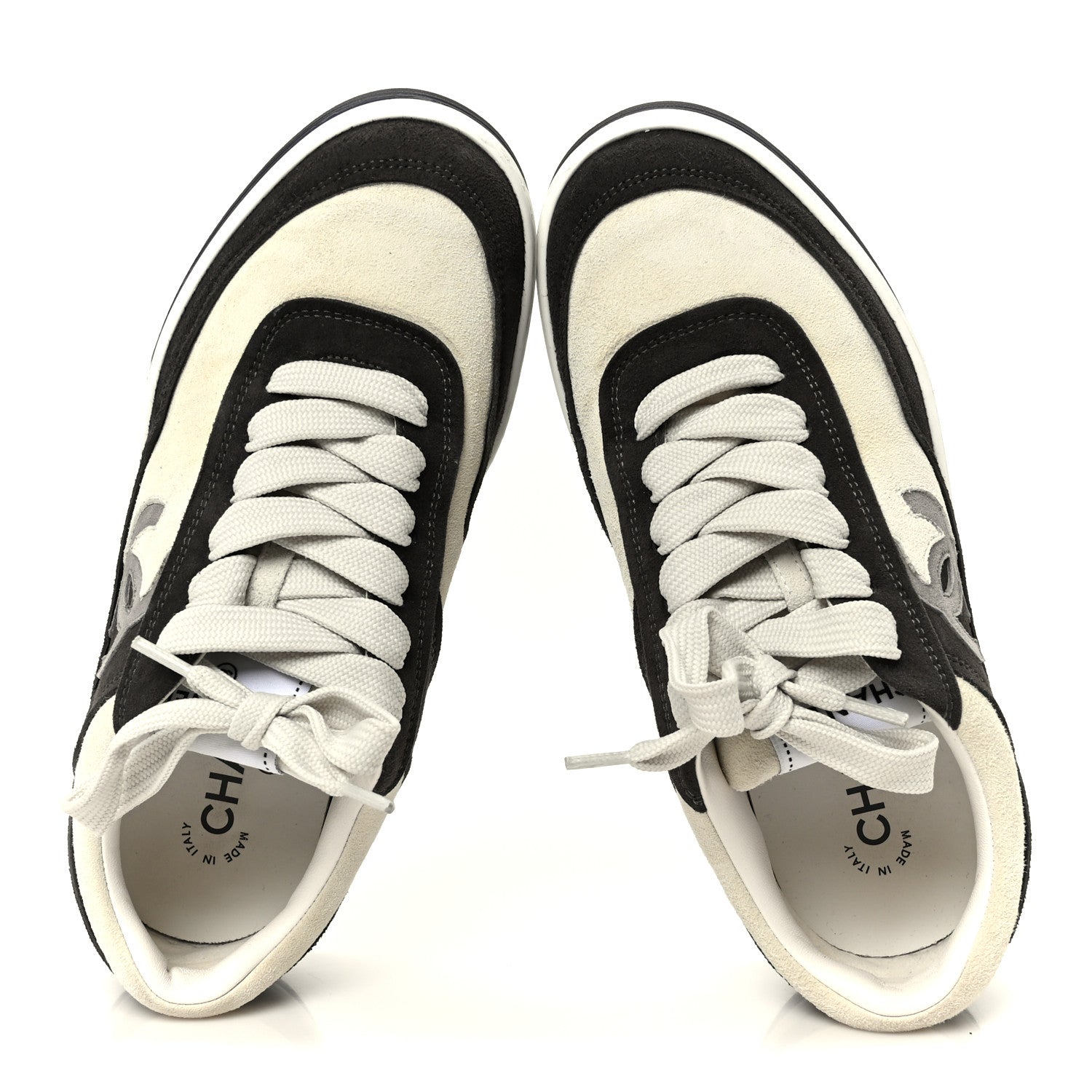 Chanel Suede Kidskin Womens CC Sneakers 37.5 Black White 2 of 11