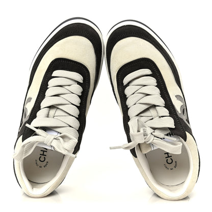 Chanel Suede Kidskin Womens CC Sneakers 37.5 Black White 2 of 11