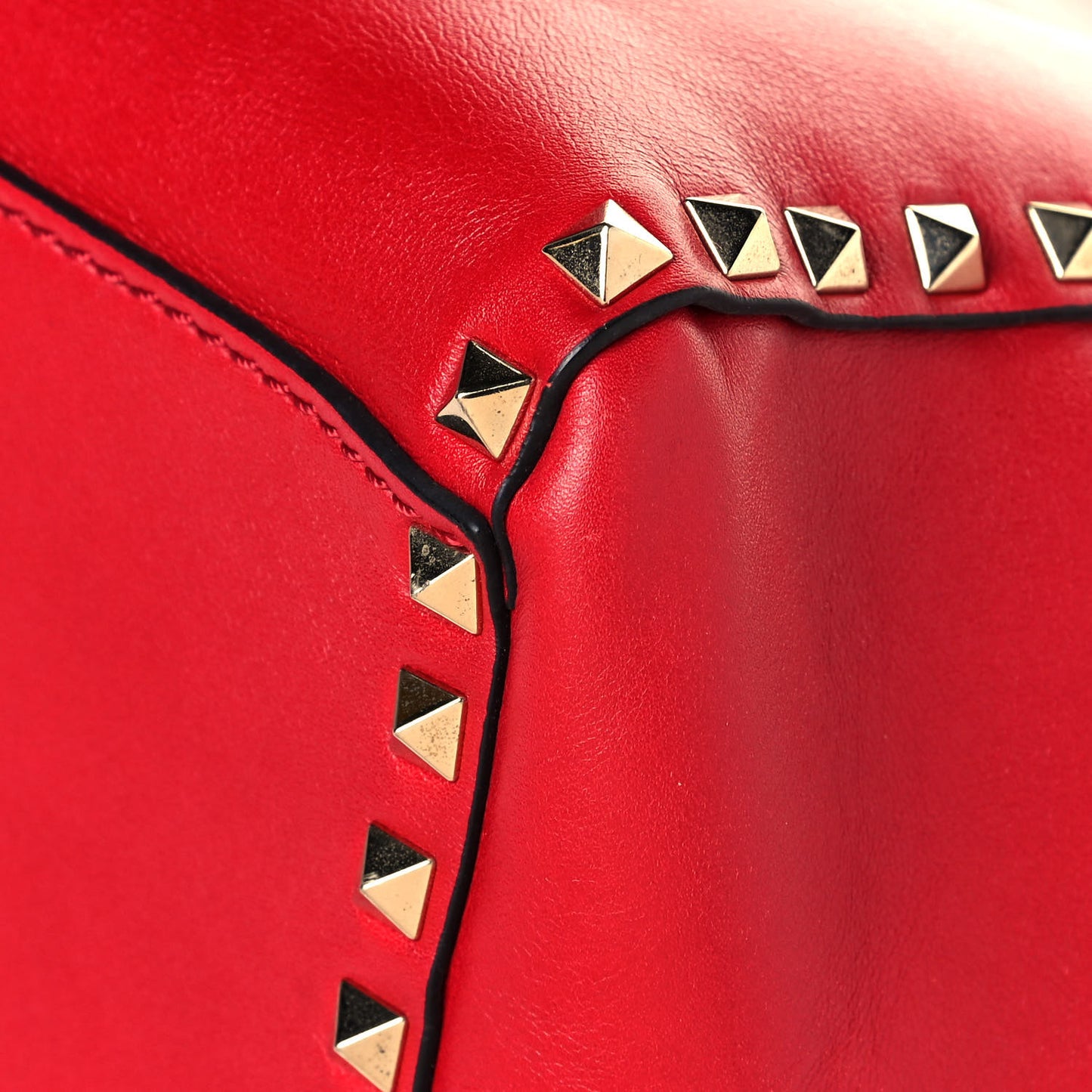 Vitello Rockstud Double Handle Tote Red