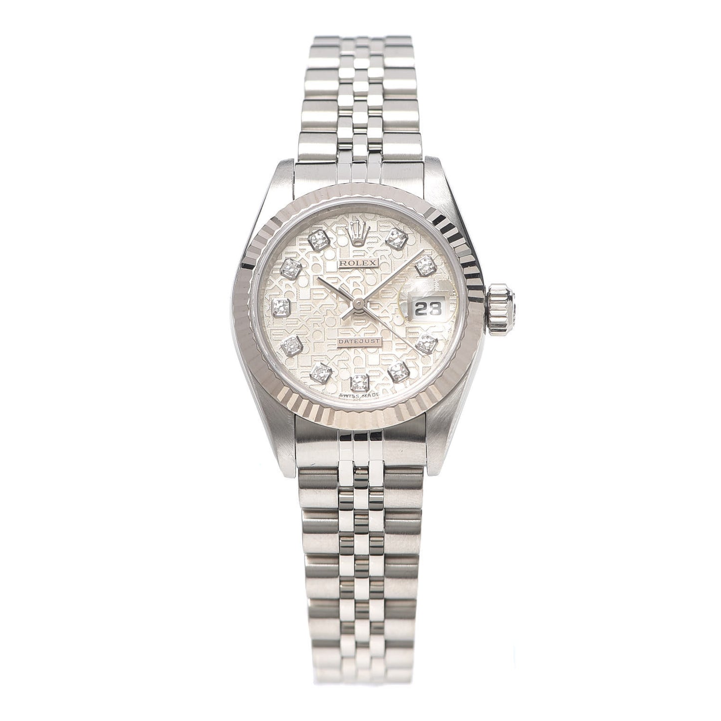 Stainless Steel 18K White Gold Diamond 26mm Oyster Perpetual Datejust Watch Silver Jubilee 79174