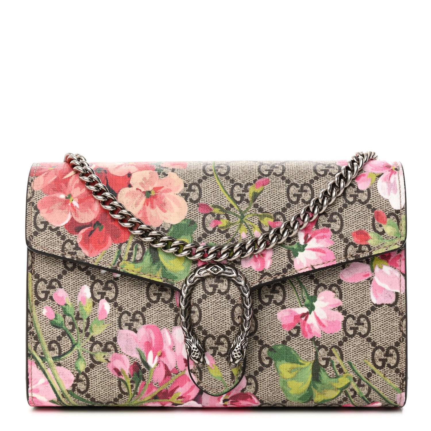 Gucci GG Supreme Monogram Blooms Mini Dionysus Chain Wallet Beige Multicolor Dry Rose 1 of 11