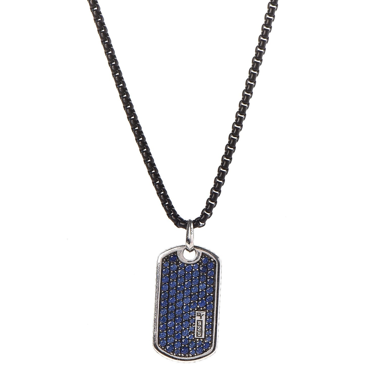 David Yurman Sterling Silver Sapphire Dog Tag Necklace 1 of 6