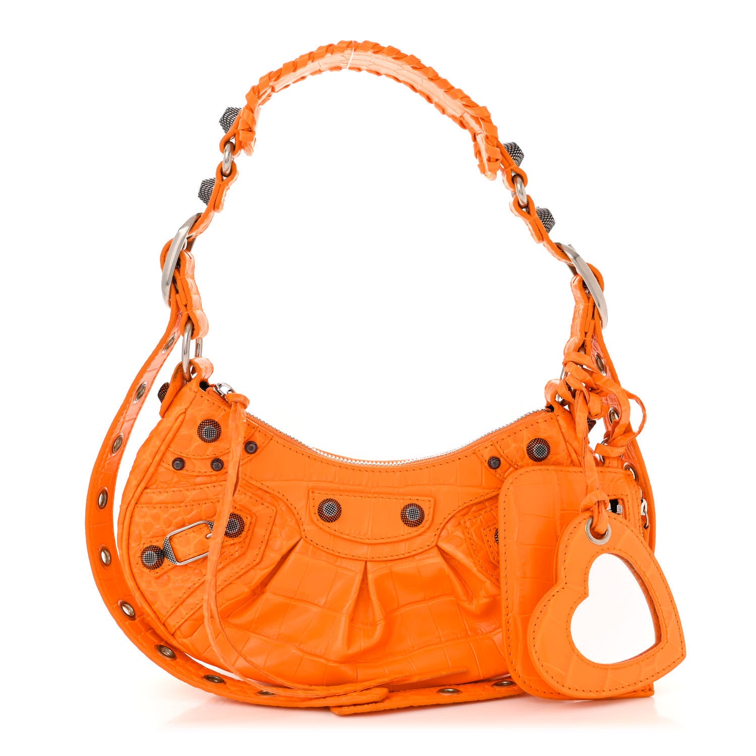 Balenciaga Extra Supple Calfskin Crocodile Embossed Le Cagole Shoulder Bag XS Pop Orange 1 of 10