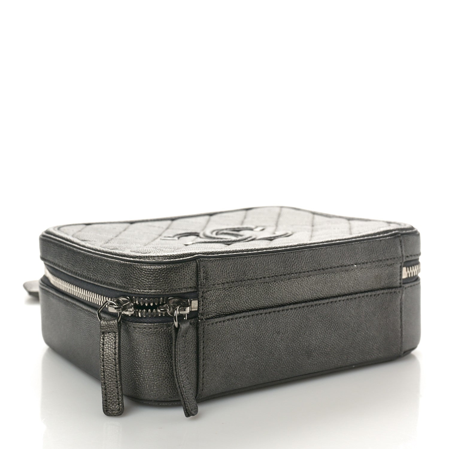 Chanel Metallic Caviar Quilted Medium CC Filigree Vanity Case Dark Silver 4 of 11