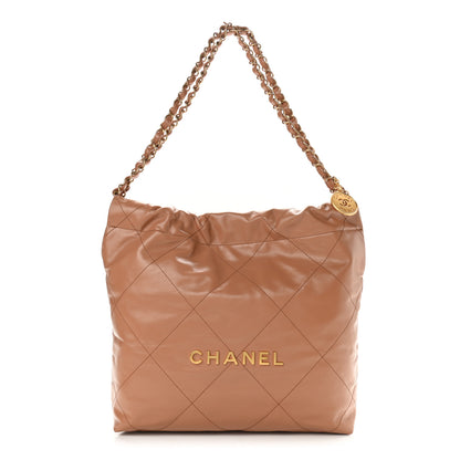 Chanel Shiny Calfskin Quilted Small Chanel 22 Camel 3 of 12